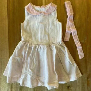 Hope & Henry White Pink Seersucker Dress Peter Pan Collar, size 2T